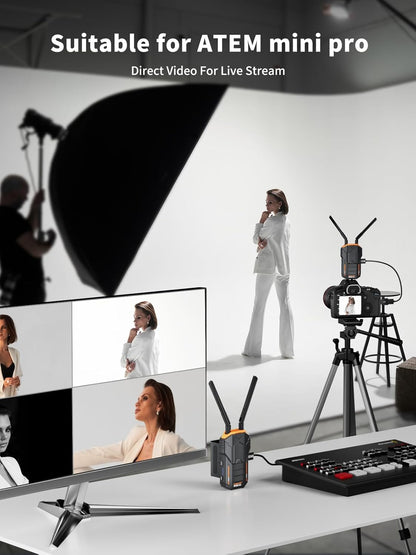 Lemorele 5G 1080P draadloze videotransmissiekit 200M, HDMI draadloze videozender en ontvanger met HDMI- en IR-lus voor DSLR, bioscoop en fotografie, 2 x 4400 mAh batterij inbegrepen