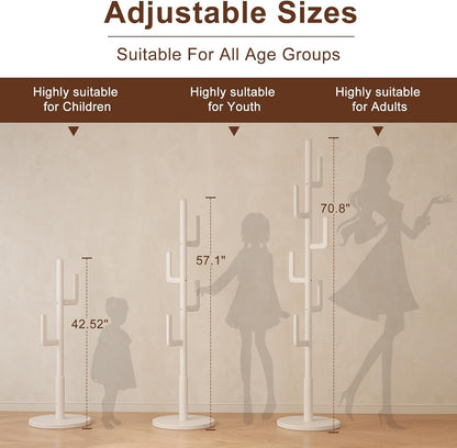AQIMUELE Kapstok, kledingstandaard, massief hout, jasstandaard in cactusdesign met 6 haken, voor kleding en hoed, gemakkelijk te monteren, voor hal en slaapkamer (wit)