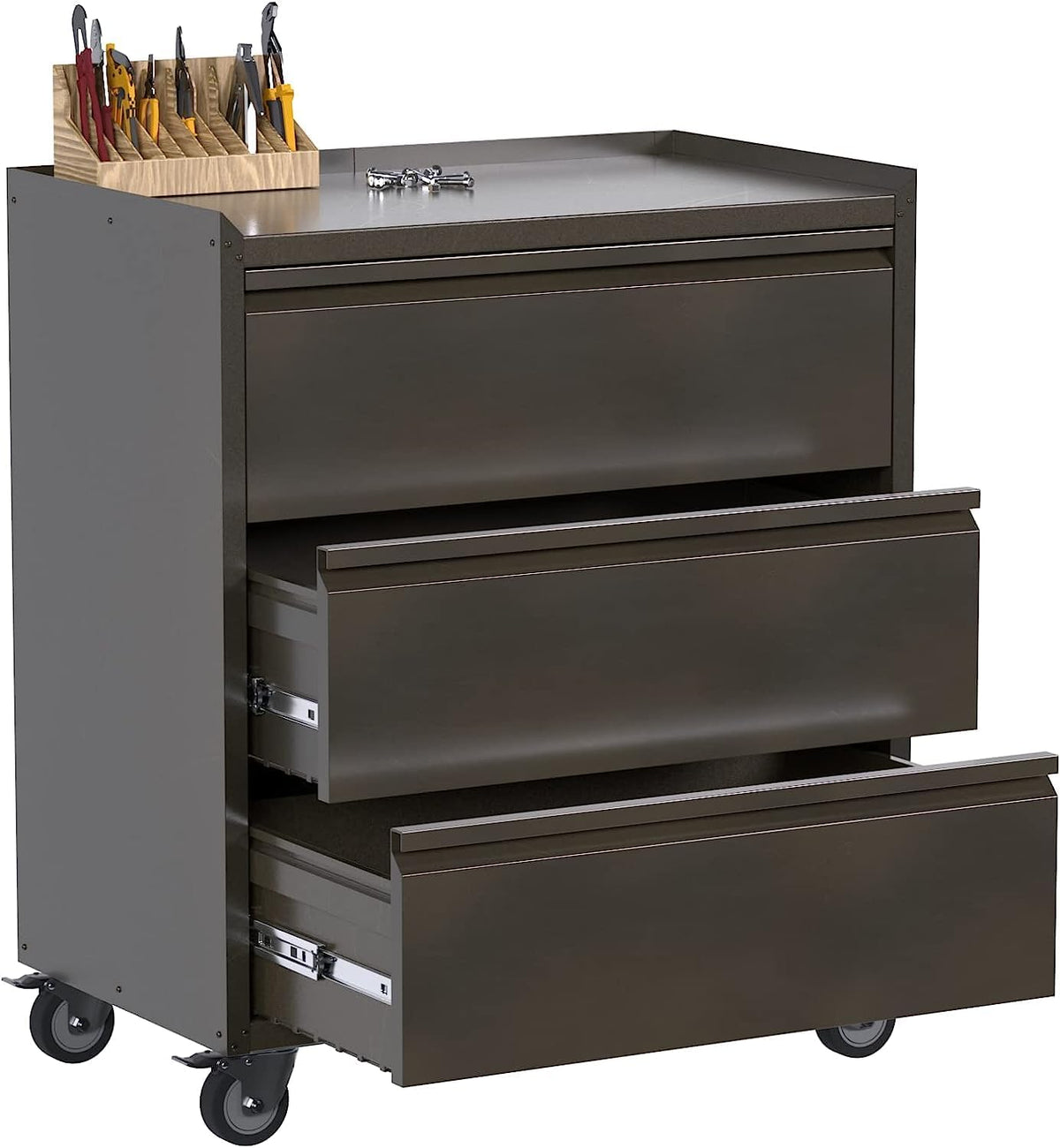 Gereedschapskast met 3 laden, gereedschapswagen garagekast met wielen, metalen kast ideaal voor gereedschappen en accessoires