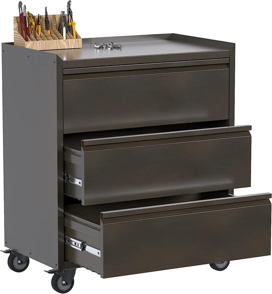 Gereedschapskast met 3 laden, gereedschapswagen garagekast met wielen, metalen kast ideaal voor gereedschappen en accessoires