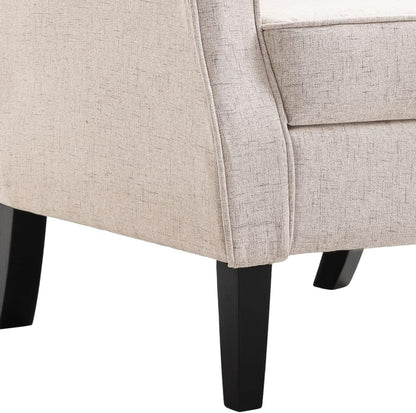 Fauteuil Beige Stof – Loungestoel – Televisiestoel – Relaxstoel – Bureaustoel – Stevig Eikenhout Frame – Zacht Gevoerd Zit- en Rugkussen
