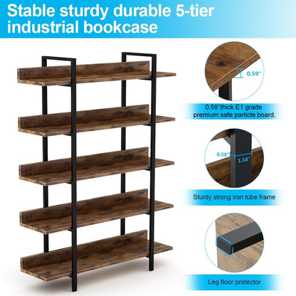 Tribesigns Bookshelf Bookcase Storage Rack Standing Shelf Industrial Stable Bookcase with Iron Tube Frame for Home, Living Room, Bedroom, Office
