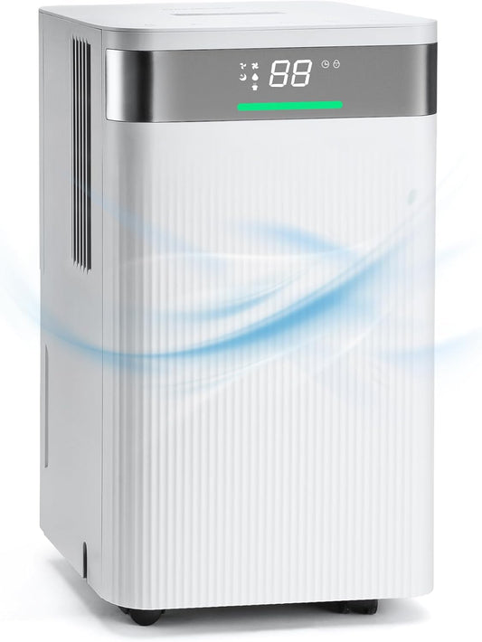 HAUSHOF Luchtontvochtiger 12L/Dag, Elektrische Ontvochtiger met 2L Tank en LED Display, 3 Modus, Dehumidifier voor Slaapkamer, Kelder, Badkamer, Verwijderd Damp