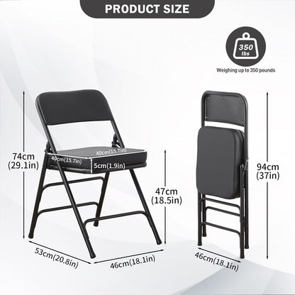 Gepolsterde Vouwstoelen 2-Pack, Zware-Duty Gestoffeerde Opvouwbare Stoel met Metal Frame voor Binnen & Buiten, Trouwerij, Feest, Banquet & Eetkamer (Zwart)