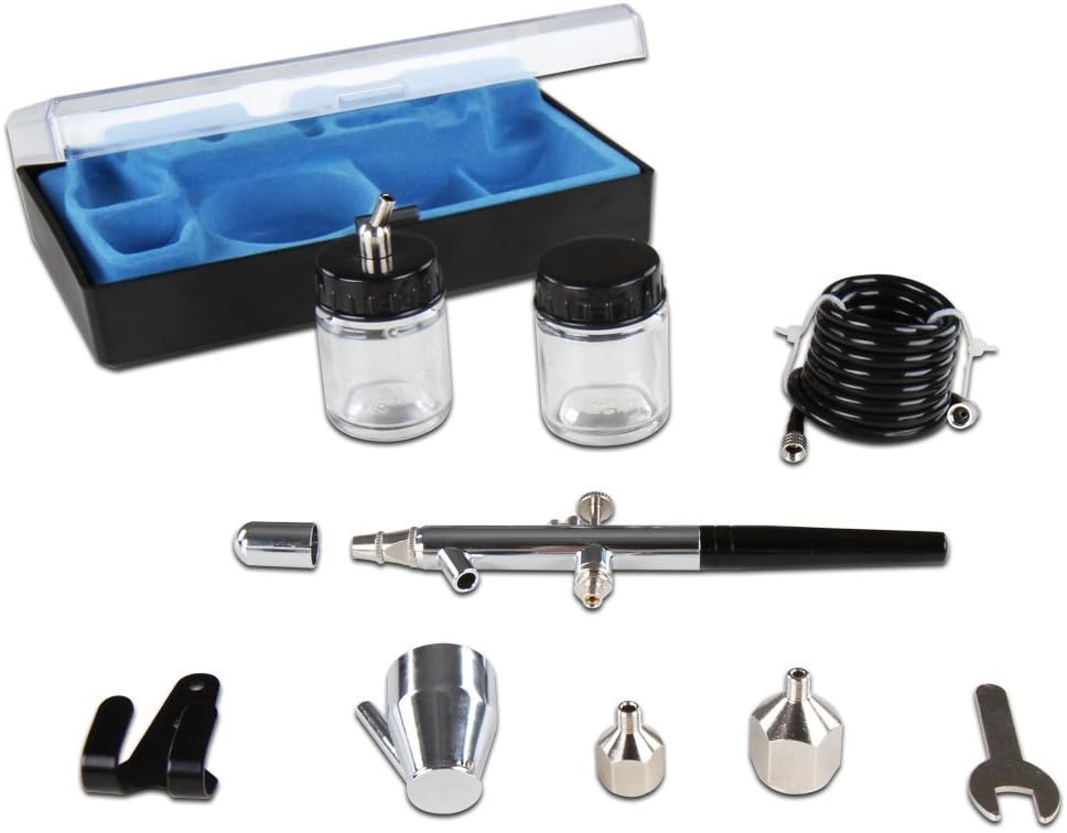 Timbertech Airbrush Kit met Compressor ABPST06 met krachtige 1/6 HP Airbrush Compressor met tank en 2 Airbrush Gun Kits voor Airbrush Schilderen Make-up Nail en Tattoo Studio's Hobby en ga zo maar