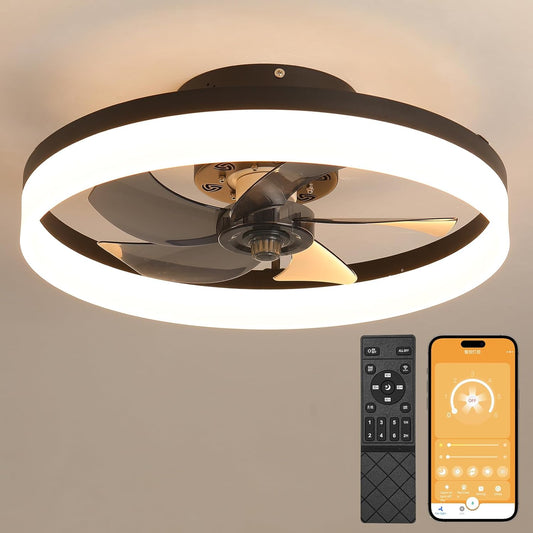 Plafondventilatoren met verlichting en afstandsbediening, led dimbaar, 3 kleuren, 6 snelheden, omkeerbaar ventilatorlicht, moderne ventilatorverlichting voor slaapkamer, inbouwmontage, laag