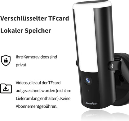SecuFirst Beveiligingscamera's met Wandlamp, Video Camera Beveiliging met Bewegingssensor Buiten, Security Bedraad Buitenlicht,900 lm, 10 W, 2K buitenbewaking met LED-spotlight, set van 2