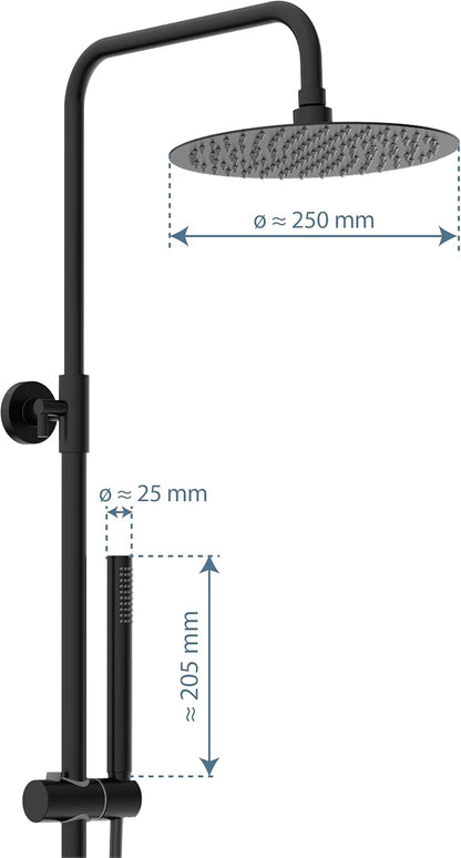 Douche Systeem – Douche Set – Douchekolom – Regendouche – Thermostaatkraan – Mat Zwart – Regendouchekop 25 cm – Verstelbare Handdouche