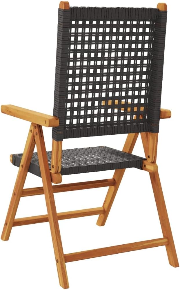 Tuinstoelen, kantelbaar, 6 stuks, PE-rotan, massief hout, zwart, outdoor stoelen met kantelfunctie en platte armleuningen, duurzame outdoor meubels - QUORE