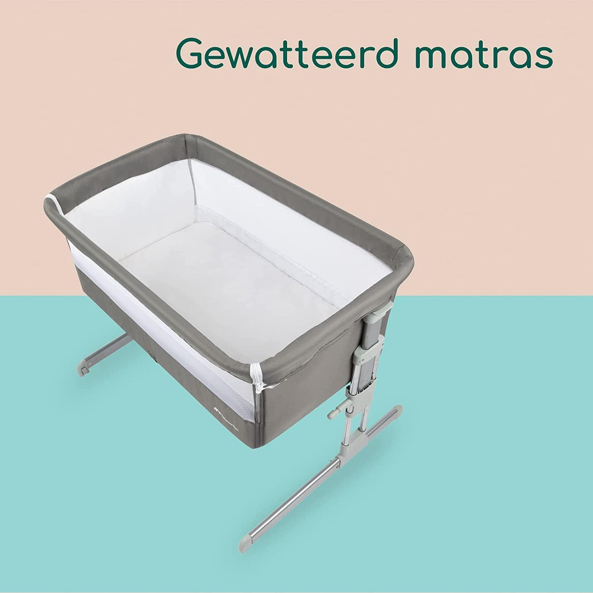 Bebeconfort Calidoo, 2-in-1 Baby Co-sleeper & Aanschuifbedje, 0 - 6 Maanden (0 - 9 kg), Verstelbaar, 5 Hoogtestanden, Groot Gewatterd Matras, Meshstof Zijkanten, Inklapbare Zijkant, Grey Mist