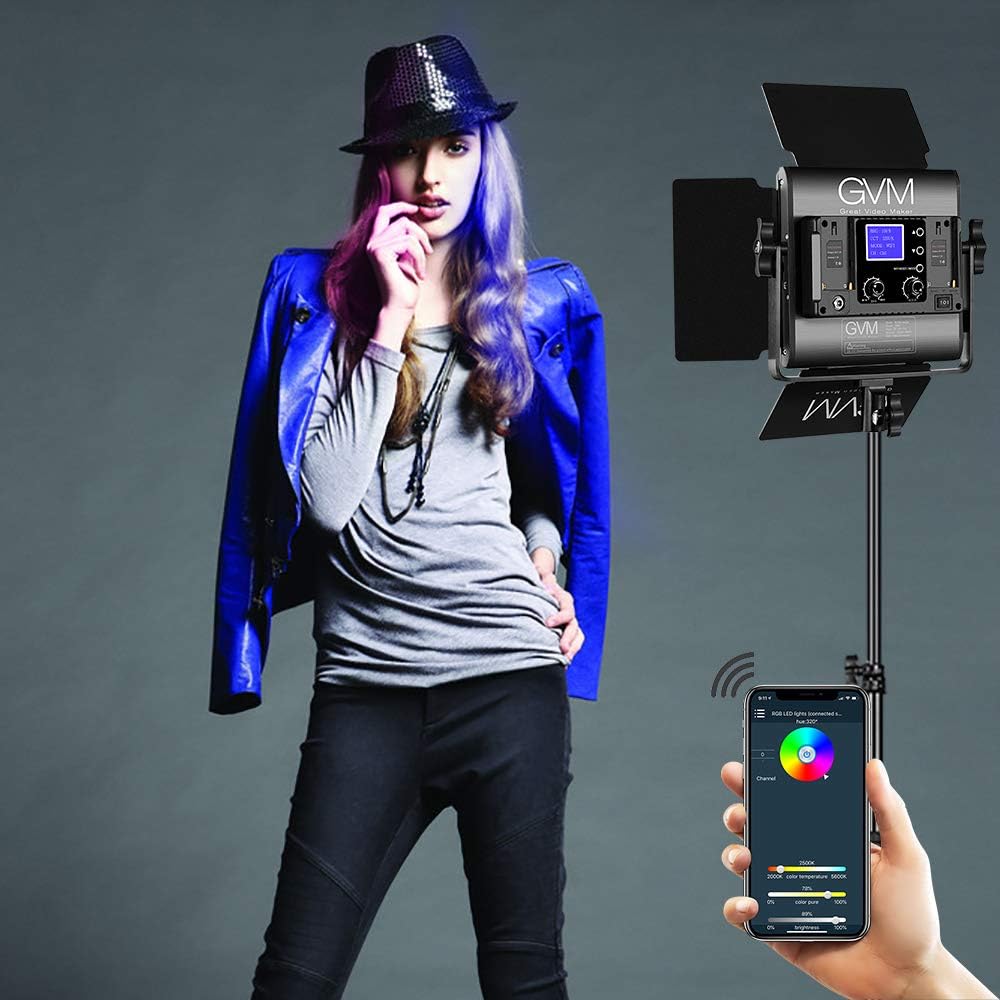 GVM CRI97+ 800D RGB videolichtpaneel met statiefset, 3200K-5600K led studiolicht met app-bediening, continu licht voor fotografie, YouTube, film, conferentielicht