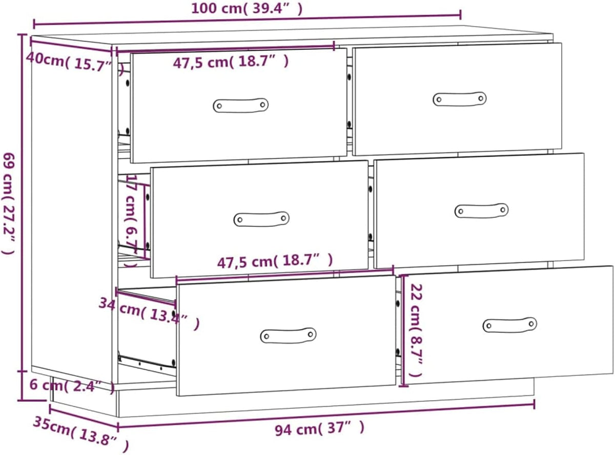 Sideboard Living Room Cabinets Living Room Oblique Storage Cabinet Sideboard 100x40x75cm Solid Wood Pine - QUORE