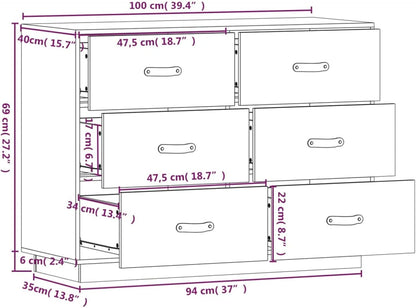 Sideboard Living Room Cabinets Living Room Oblique Storage Cabinet Sideboard 100x40x75cm Solid Wood Pine - QUORE