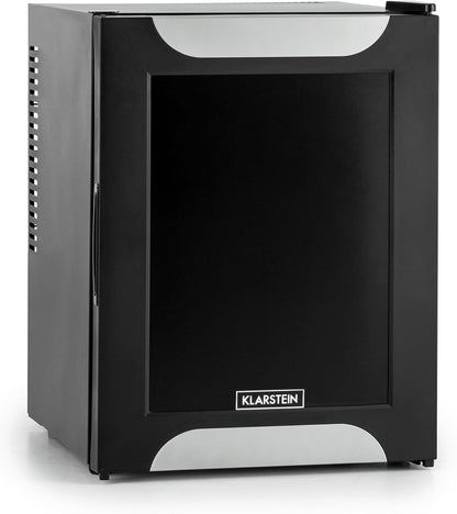 Minikoelkast – Minibar – Drankkoeler – Koelkastje – Kleine Koelkast – 32 Liter – Fluisterstil 33 dB – LED Binnenverlichting – 5-Traps Temperatuurregeling – Zwarte Decoratieve Deur