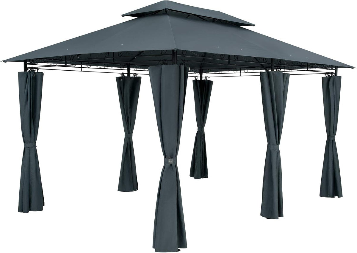 Casaria Pavilion Topas 3x4m Metal Water Repellent UV Protection 50+ with Side Panels Garden Pavilion Luxury Modern Anthracite - QUORE