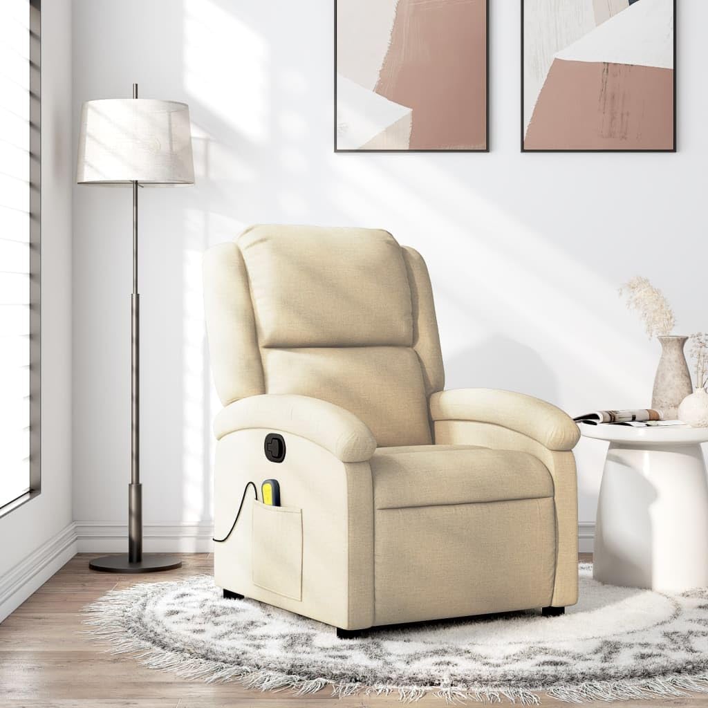 vidaXL Massagestoel verstelbaar stof crèmekleurig, zitstoel, armstoel, fauteuil, leunstoel, stoel, televisiefauteuil, tv-stoel, tv-fauteuil, zetel