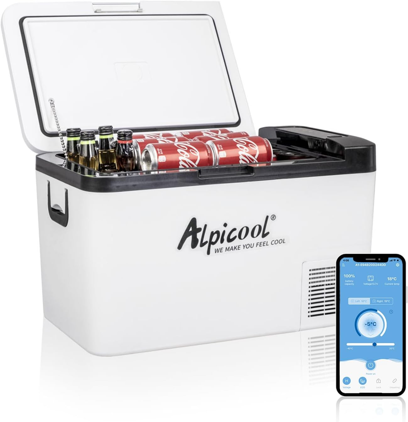 Alpicool 25L Mini koelkast 12/24 V en 230 V, elektrische compressor koelbox/vriesbox Autokoelkast, draagbare vriezer voor auto, vrachtwagen, kamperen, reizen met USB-aansluiting, K25