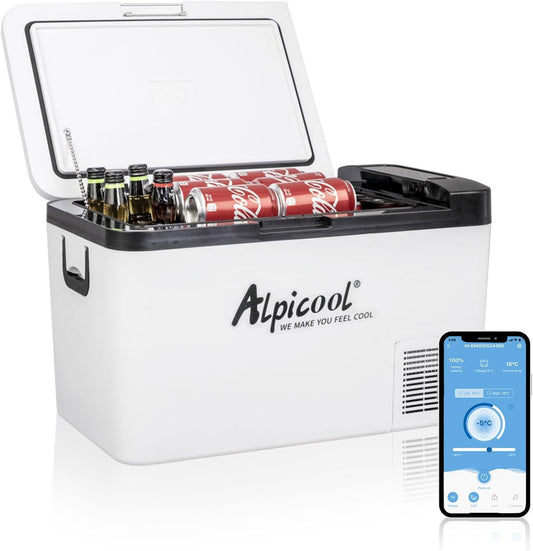 Alpicool 25L Mini koelkast 12/24 V en 230 V, elektrische compressor koelbox/vriesbox Autokoelkast, draagbare vriezer voor auto, vrachtwagen, kamperen, reizen met USB-aansluiting, K25