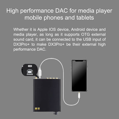 Topping DX3pro+ LDAC Hoofdtelefoonversterker - ES9038Q2M XU208 NFCA Bluetooth5.0 Audio Decoder USB/Opt/Coax DAC AMP Voorversterker met Afstandsbediening (Zwart)