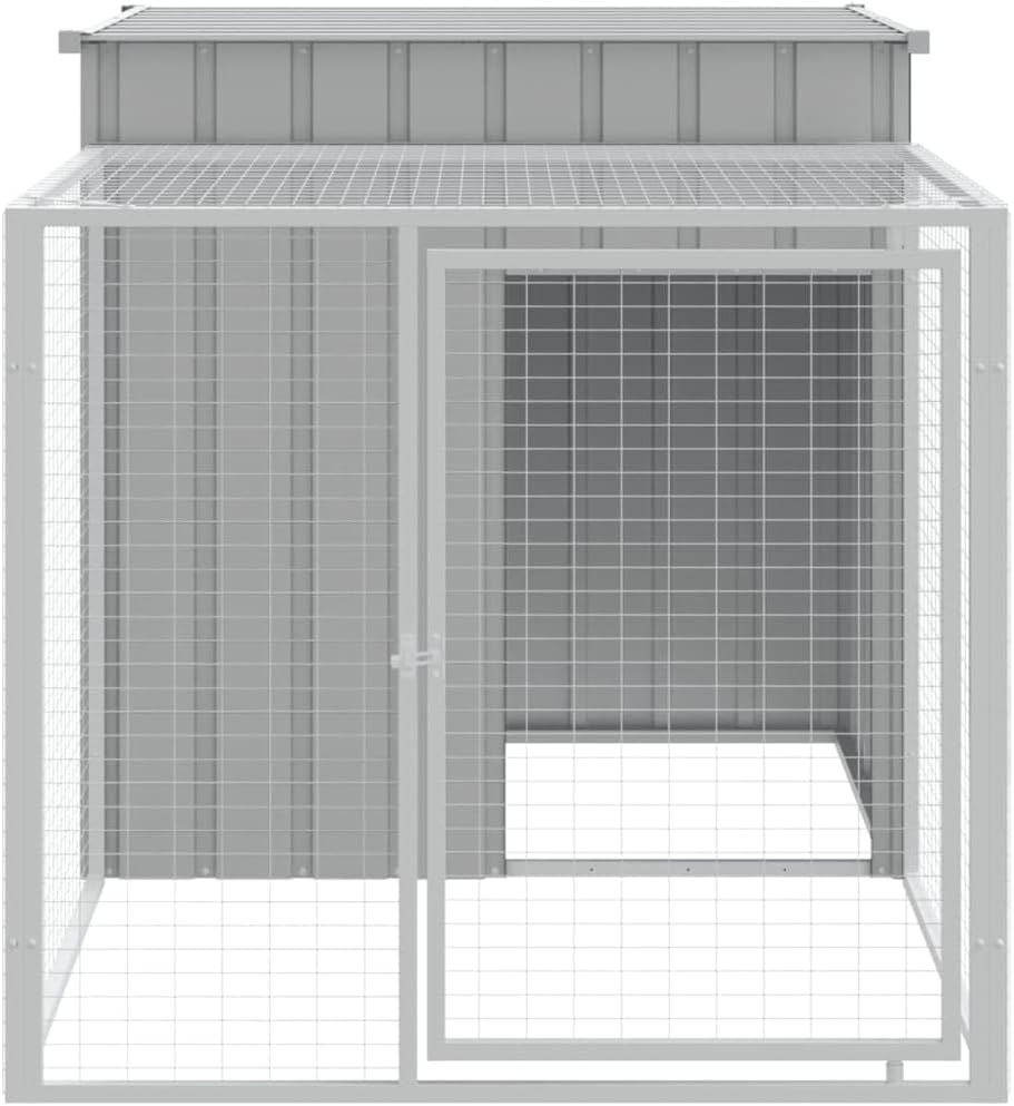 Outdoor Chicken Coop with Run, Rabbit Chicken Coop, Bird Cages, Rabbit Cages, Laying Hens, Galvanized Steel, Light Grey, 110 x 201 x 110 cm - QUORE