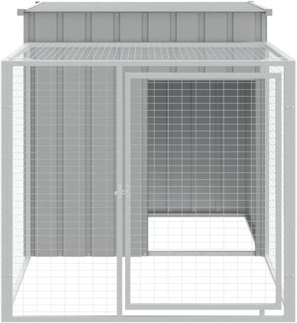 Outdoor Chicken Coop with Run, Rabbit Chicken Coop, Bird Cages, Rabbit Cages, Laying Hens, Galvanized Steel, Light Grey, 110 x 201 x 110 cm - QUORE