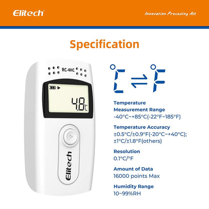 Elitech RC-4HC 16000 Punten Mini Temperatuur en Vochtigheid Data Logger w/Sensor(10Packs)