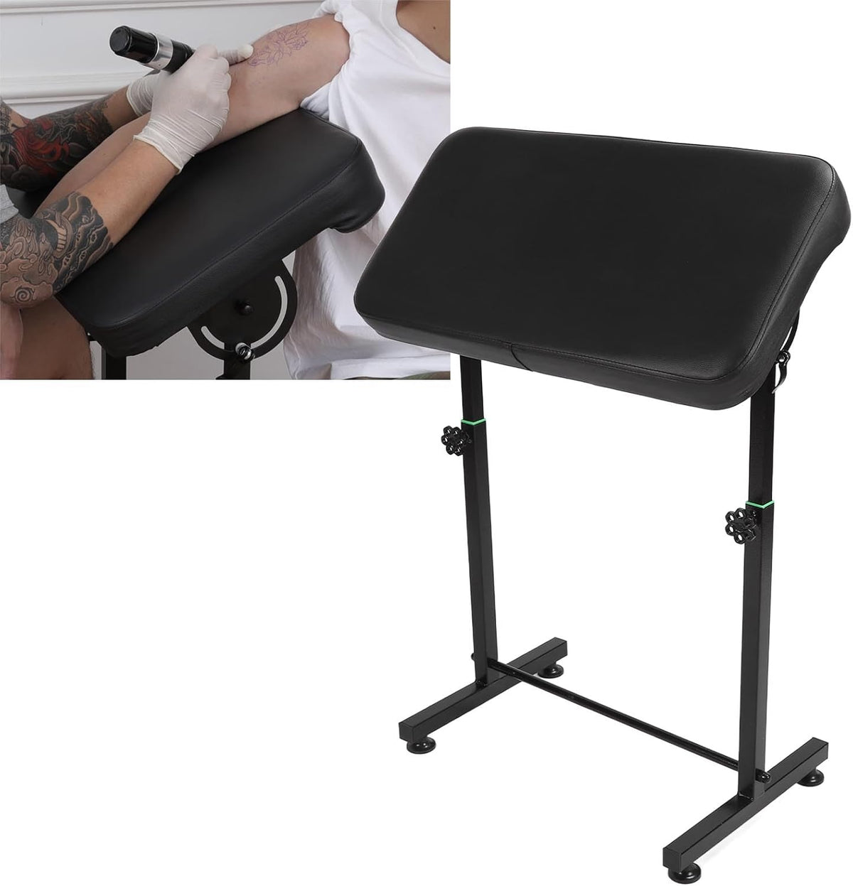 Tattoo Armleuningstandaard met groot paneel, in hoogte verstelbaar, PU-leer, stabiele ondersteuning voor studiosalon, professioneel tattoo-gereedschap