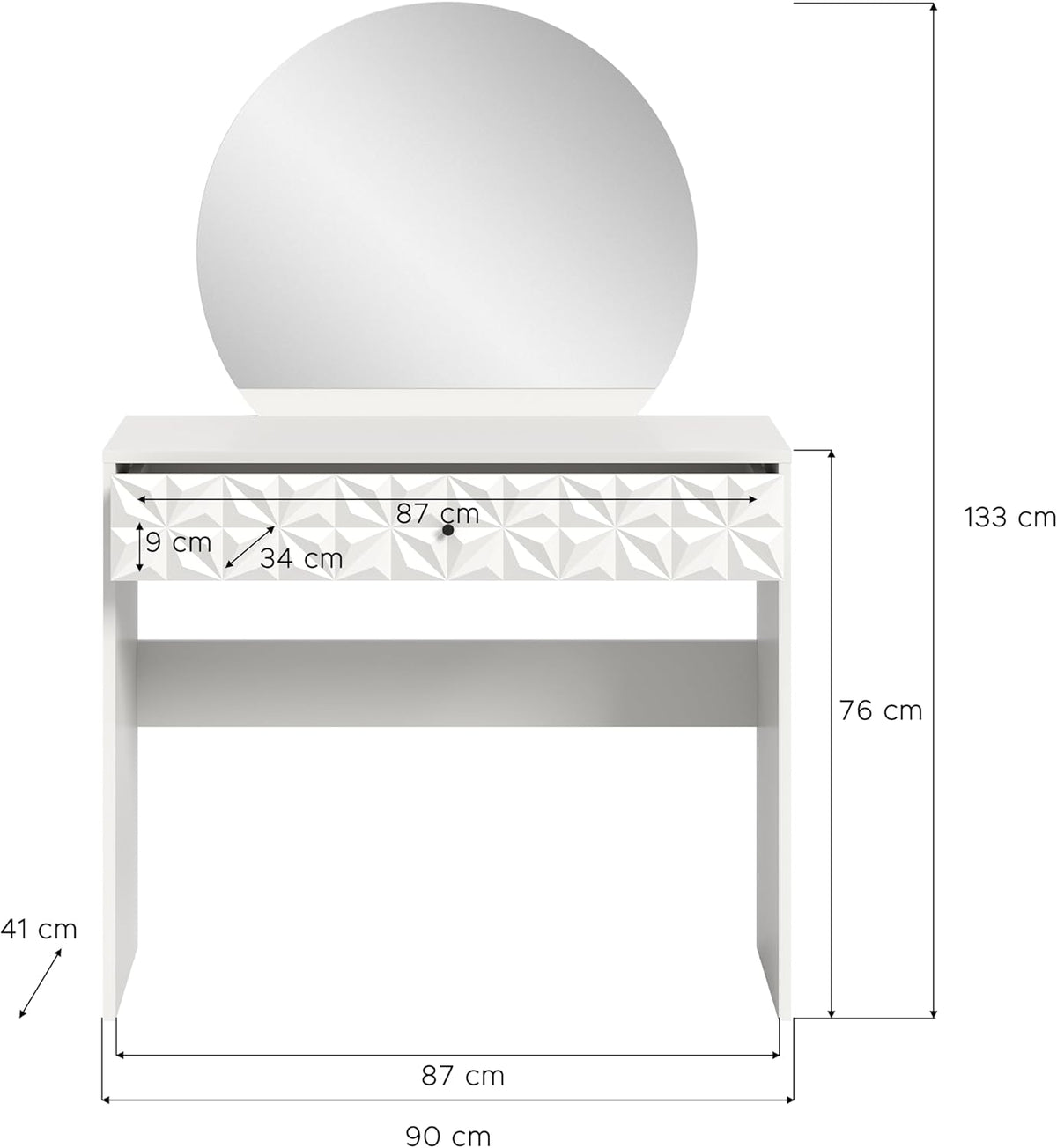 xonox.home Make-uptafel Prisma X76A9T69 kaptafel met spiegel in wit melamine, ca. 90x133x39 cm