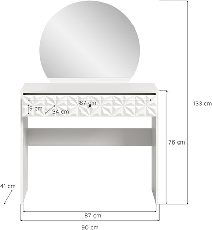 xonox.home Make-uptafel Prisma X76A9T69 kaptafel met spiegel in wit melamine, ca. 90x133x39 cm