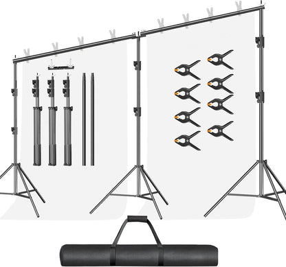 EMART Fotoachtergrondstandaard 3m x 6m, Verstelbare Duurzame Achtergrondstandaard, Achtergrondsysteem Fotostudio met 8 Veerklemmen, 1 Draagtas voor Studiofoto, Fotografie, Video, Bruiloft