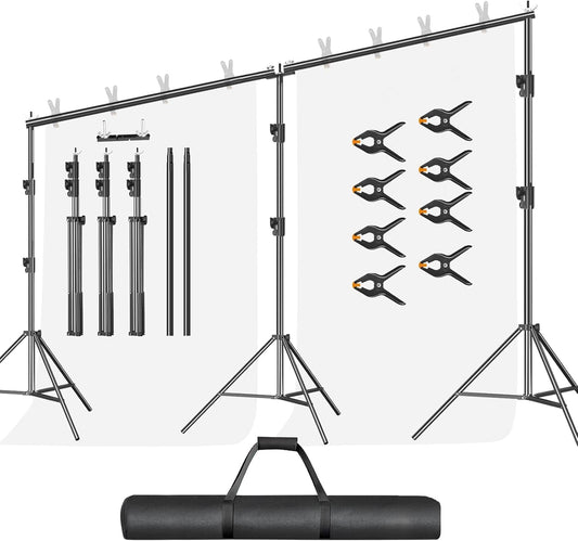 EMART Fotoachtergrondstandaard 3m x 6m, Verstelbare Duurzame Achtergrondstandaard, Achtergrondsysteem Fotostudio met 8 Veerklemmen, 1 Draagtas voor Studiofoto, Fotografie, Video, Bruiloft