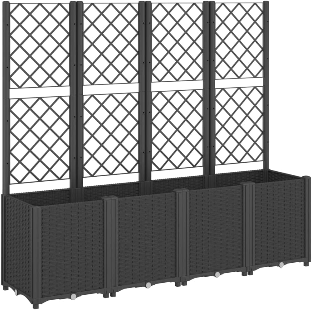 Planter with Trine Grate, Black, 160 x 40 x 140 cm, PP Plant Bed, Raised Planter for Vegetables, Flowers and Succulents, Garden Bed, Planter for Garden, Patio - QUORE