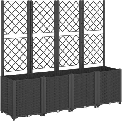 Planter with Trine Grate, Black, 160 x 40 x 140 cm, PP Plant Bed, Raised Planter for Vegetables, Flowers and Succulents, Garden Bed, Planter for Garden, Patio - QUORE