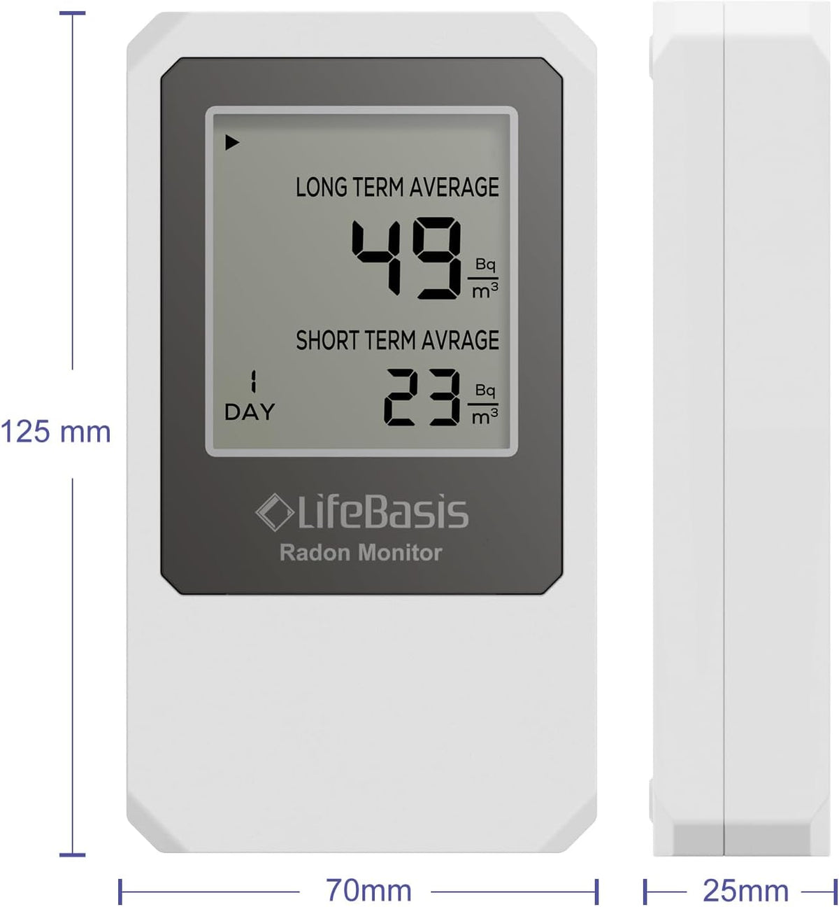 LifeBasis Radondetector, luchtkwaliteitsmonitor, draadloze radonmonitor met scherm voor bewaking van lange en korte tijd, radontester, radonmeter, radon meetinstrument voor kelder en kantoor