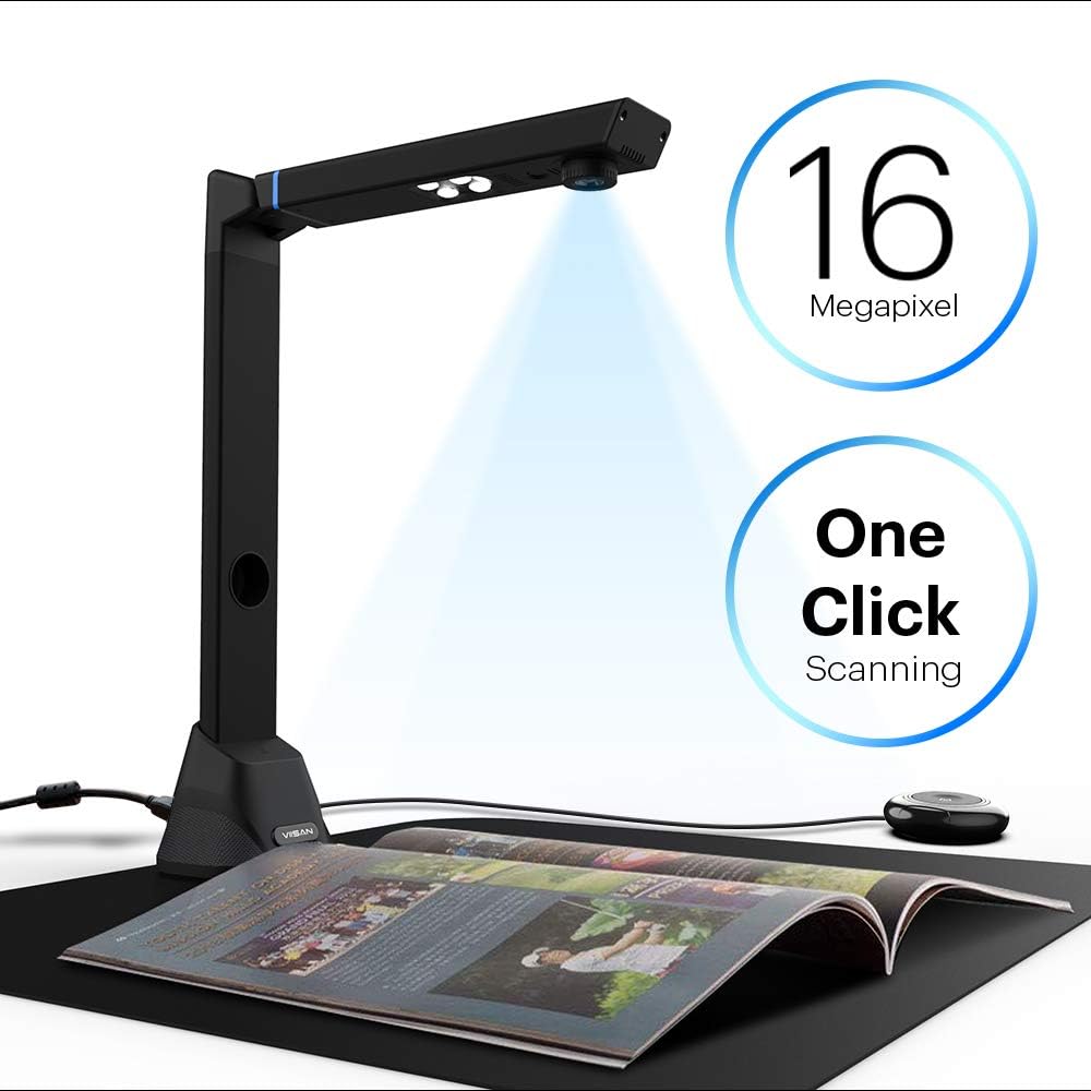 VIISAN VK16 draagbare boek- en documentscanner 16MP hoge definitie, max. scanbereik A3. Dubbele boekpagina's gladmaken en splitsen. scanner met meertalige OCR teksherkennning. Twain. Windows & Mac