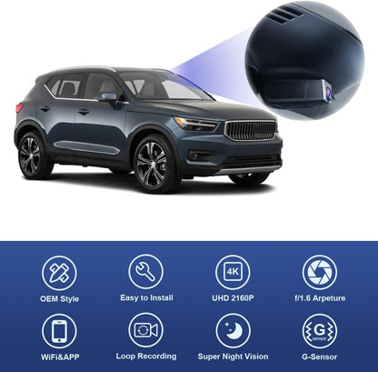 FITCAMX Dash Cam Compatibel met Volvo XC40 T4 T5 Momentum R-Design Inscription 2019 2020 2021 2022 (Model A), 4K Video WiFi, UHD Video, G-Sensor, OEM-accessoires, Eenvoudig te installeren met 64GB-kaart