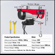 Elektrische Takel - Katrol - Elektrische Kabeltakel - Kabeltakel - 1320LBS - 1150W - 220V - Elektrische Staaldraadlier - voor Garage Magazijnfabriek