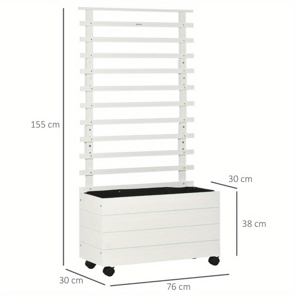 Plantenbak – Bloemenbak – Tuinbak – Plantenbak Met Klimrek – Verhoogde Bak – Duurzaam Hout – Met Wielen En Remmen – 76x30x155 cm