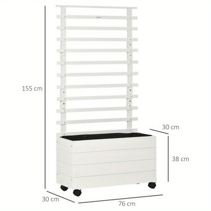 Plantenbak – Bloemenbak – Tuinbak – Plantenbak Met Klimrek – Verhoogde Bak – Duurzaam Hout – Met Wielen En Remmen – 76x30x155 cm
