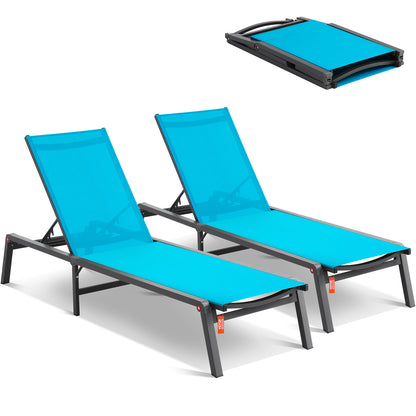 Ligstoel – Tuinstoel – Zonnestoel – Relaxstoel – Loungestoel – Verstelbare Rugleuning – Aluminium Frame – Set van 2