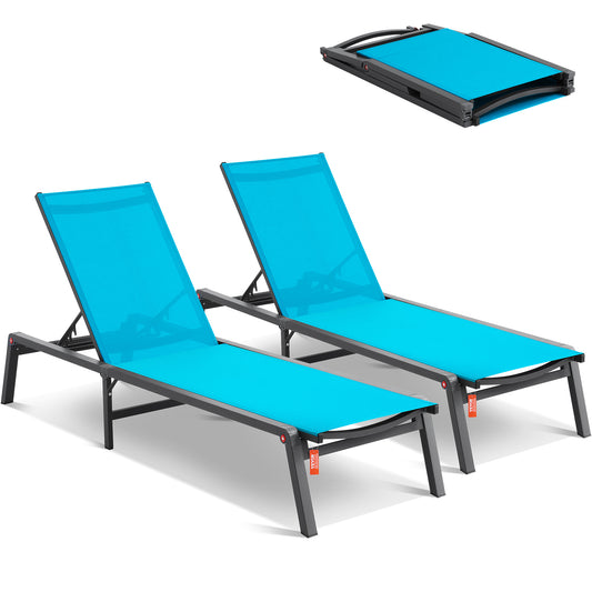 Ligstoel – Tuinstoel – Zonnestoel – Relaxstoel – Loungestoel – Verstelbare Rugleuning – Aluminium Frame – Set van 2