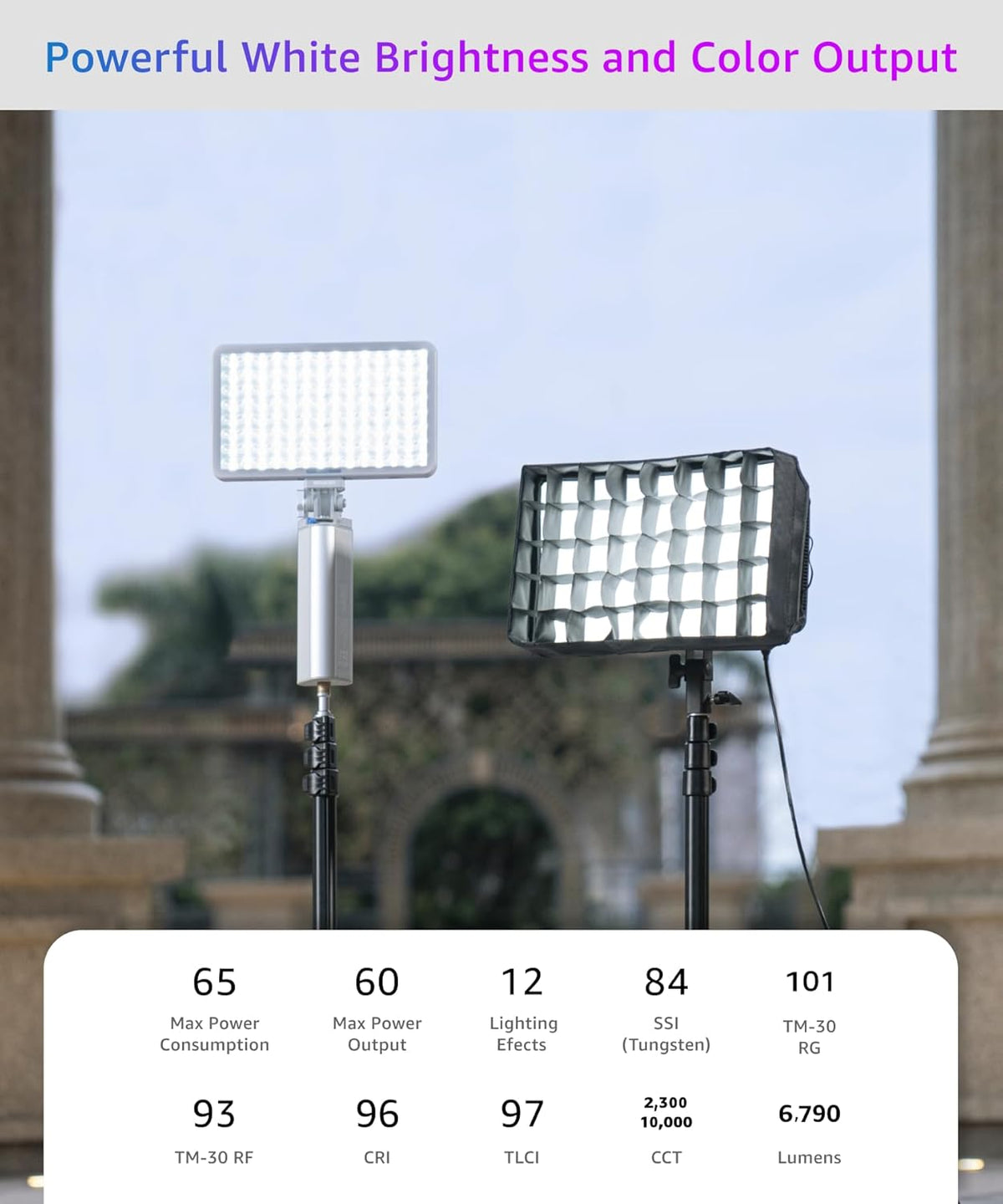 amaran Pano 60c Kit 60W RGBWW full-colour paneellamp met 22.220 Lux @ 0,5 m, USB-C PD, inclusief softbox, rooster, diffuser, draagtas voor fotografie en video - antraciet