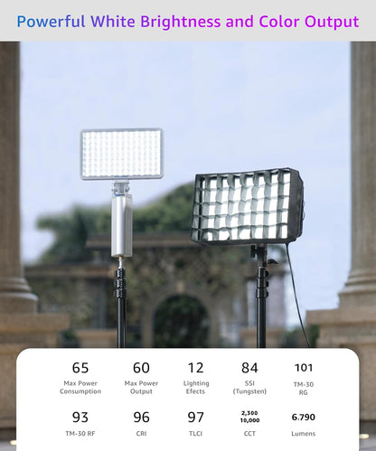 amaran Pano 60c Kit 60W RGBWW full-colour paneellamp met 22.220 Lux @ 0,5 m, USB-C PD, inclusief softbox, rooster, diffuser, draagtas voor fotografie en video - antraciet