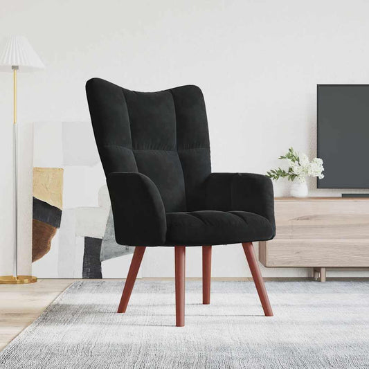 Relaxstoel Zwart – Fauteuil – Loungestoel – Leunstoel – Zitstoel – Fluwelen Bekleding – Stabiel Stalen Frame met Massief Hevea Hout – Dikke Schuimvulling voor Optimaal Comfort