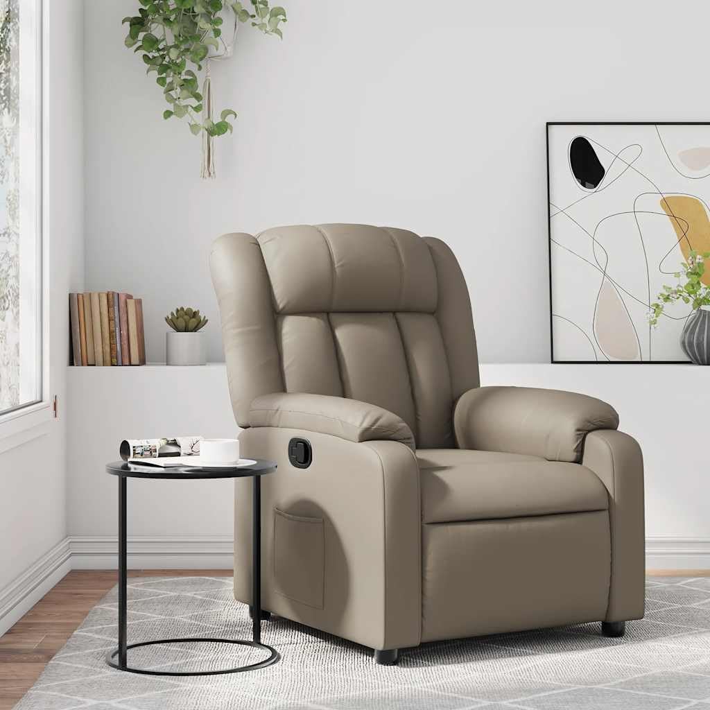 Handmatige Relaxstoel – Ligstoel – Tv-Stoel – Fauteuil – Zithoudingstoel – Verstelbare Rugleuning 135 Graden – Kunstleren Bekleding Met Zijvak – Houten Metalen Frame