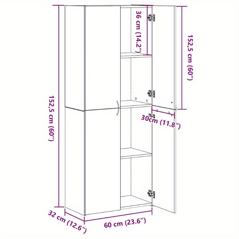 Dressoir – Opbergkast – Ladekast – Buffetkast – Zijkast – Zwart Eikenhout – Ruim 60x32x153 cm – Met Wieltjes