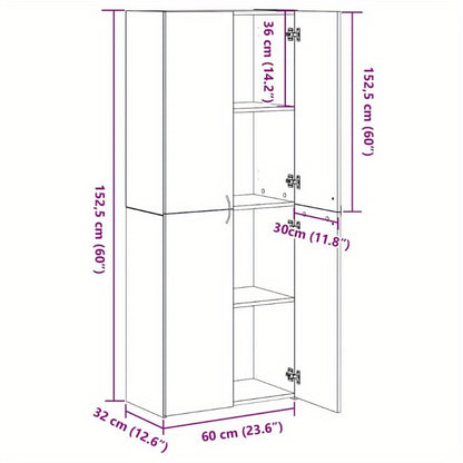 Dressoir – Opbergkast – Ladekast – Buffetkast – Zijkast – Zwart Eikenhout – Ruim 60x32x153 cm – Met Wieltjes
