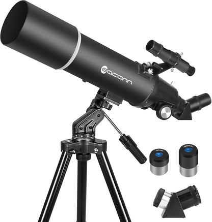Astronomie-telescoop voor volwassenen, opening 80 mm, refractortelescoop 600 mm voor kinderen, beginners, BAK4 compact en draagbaar, reis-telescoop met statief, draagtas en