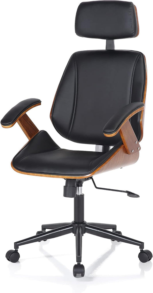 Bureaustoel Michigan High Dark Wood, kunstleer, zwart, eiken, H.118/128 x L.62 x T.65