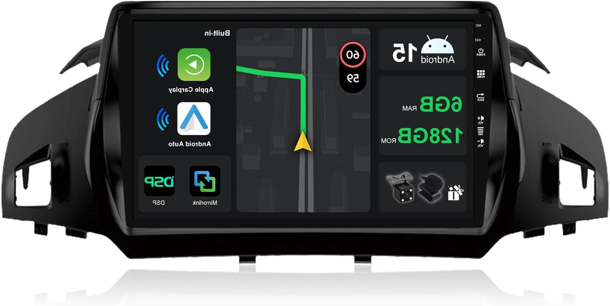 9-inch Autoradio – Multimedia Speler – Auto Stereo – Navigatiesysteem – Android Radio – Android 15 OS – 6GB RAM + 128GB Opslag – Draadloze CarPlay & Android Auto